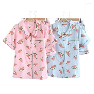 Thuiskleding Verse watermeloen pyjama shorts set vrouwen nachtkleding Koreaans gaas katoen Kawaii pyjama's zomer