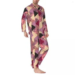 Vêtements à domicile Geo Print Pyjamas Set Automne Résumé Design Romantic Roan Sleepwear Man 2 Pieds Retro Oversize Nightwear Cadeau