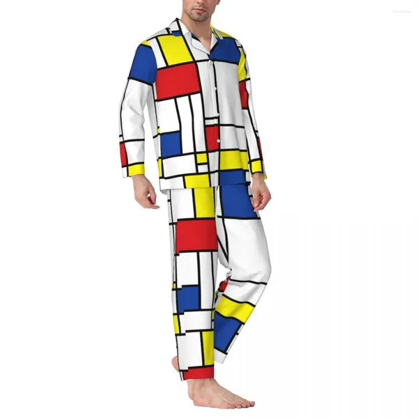 Vêtements à domicile Géométrique de Stijl Sleepingwear Automne Mondrian Minimalist Casual Overaship Pajamas Set Men Men Longgone