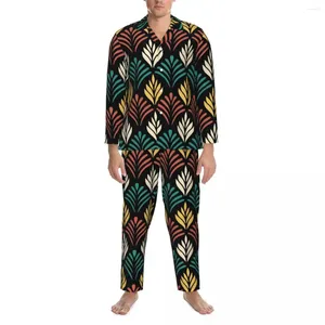 Home Kleding Geometrische bladpyjama Man Kleurrijke bladeren Kawaii Nachtkleding Herfst tweedelige vintage oversize grafische pyjamasets