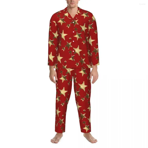 Inicio Ropa Conjuntos de pijamas con estampado de estrellas doradas Primavera Festiva Navidad Noche encantadora Ropa de dormir Pareja 2 piezas Ropa de dormir retro de gran tamaño Presente