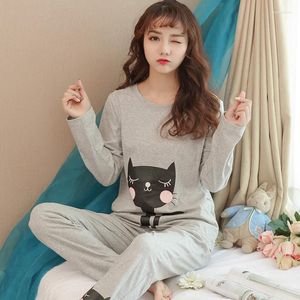 Home Vêtements Grey Nightwear Pyjamas Set Ladies Cotton Cute Migne Automne Femmes Imprimers Slembear Femme Winter Wear Carton Casual