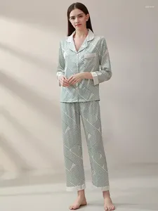 Home Kleding Groen Gestreepte Luxe Pyjama Set Pure Zijde Nachtkleding Voor Dames High-End Elegant