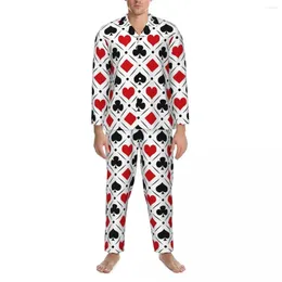 Accueil Vêtements Coeur Poker Vêtements De Nuit Automne Rouge Noir Plaid Casual Oversize Pyjama Ensembles Hommes À Manches Longues Belle Chambre Graphique Vêtements De Nuit