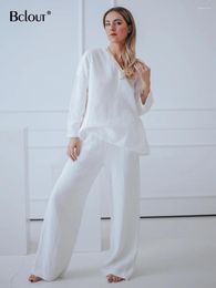 Thuiskleding Hiloc Elegante witte katoenen broek Sets Sleepwear Vrouwen 2024 Fashion Patchwork V-Neck losse tops Casual broek pyjama's vrouw
