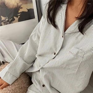 Home Clothing Ins Style haut de gamme minimaliste à rayures coréennes à rayures Sweet Femmes Pyjama pour pantalon de pantalon à manches longues à manches longues