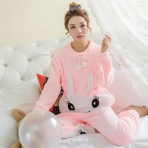 Thuiskleding Jinuo Super zachte vrouwelijke pyjama meisje winter flanel warme cartoon smile schattige kleding vrouw pyjama's pak