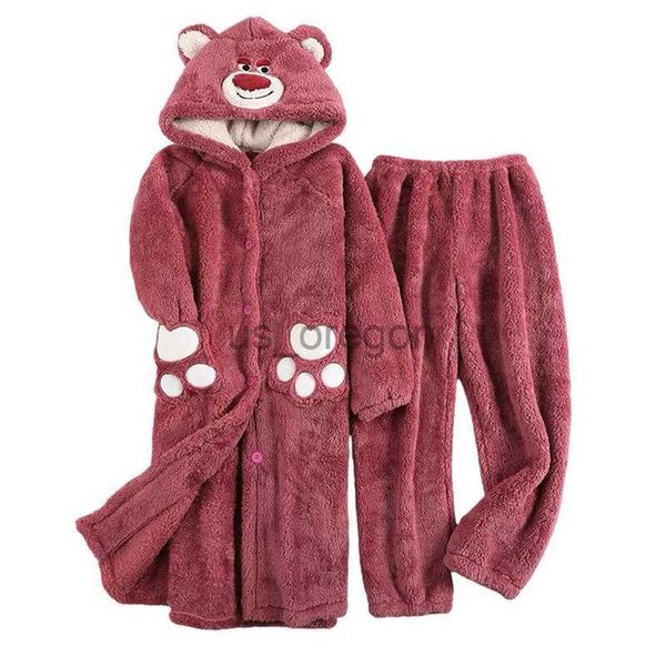 Ropa para el hogar Kigurumi Animal franela pijamas conjuntos invierno para mujer niñas oso camisón traje pijamas dibujos animados suave polar pijamas felpa ropa de dormir x0902