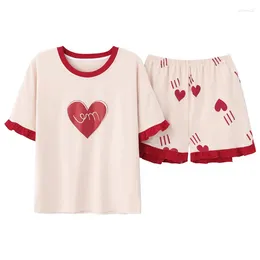 Vêtements à domicile Kisbini Summer Femmes Pajamas Set Coton Pure Coton Loose Suisse de style pour un coeur femelle XXL PAJAMAS PJS