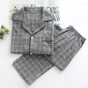 Accueil Vêtements KISBINI Femmes Hommes Pyjamas À Carreaux Ensemble Automne Printemps Manches Longues Pur Coton Doux Femmes Homewear Gris Femme Pyjamas Pjs