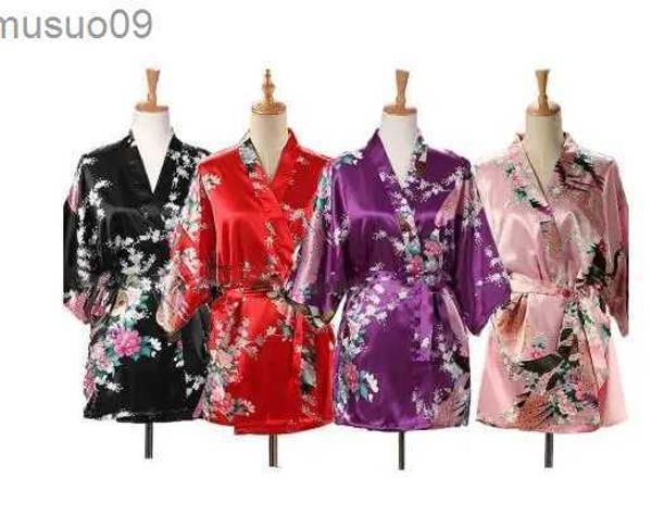 Accueil Vêtements dentelle Femmes Paacock Imprimé japonais Kimono Yukata Silk Satin Pyjamas Pajamasl2403