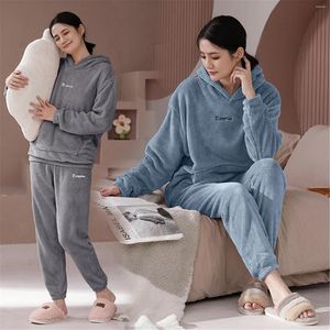 Accueil Vêtements Dames Coral Velvet Pyjama Ensemble automne et hiver Soft Warm Pocket Hooded Top Pant