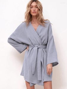 Huiskleding linad losse gewaden voor vrouwen casual lange mouw badjas badjas
