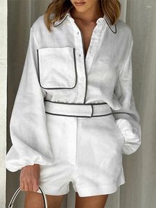 Home Vêtements Salounge Set Summer Single Pinted Shirt Cost Shorts Two-Piece of Pyjamas Women Tinfit Simple Cotton Linen Sleepwear