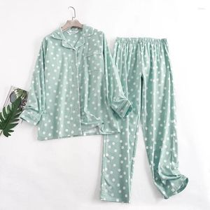 Home Clothing Loungewear katoen flanellen broek pyjama's voor vrouwen dragen gedrukte losse slaapkleding lange mouw top pijama broek pyjama sets