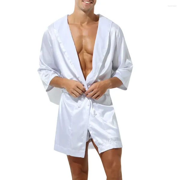 Home vêtements de nuit masculine Smooth Fashion Bath Bath High Quality Hortwear Hooded Men Nightwear Pyjamas Robe Satin 2024