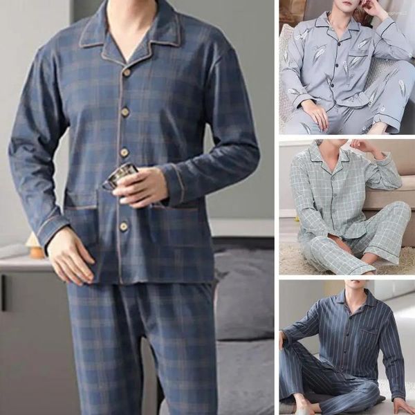 Accueil Vêtements Homme Pyjamas Ensembles Printemps Automne Manches Longues En Coton Doux Pyjamas Cardigan Mâle Couleur Unie Lâche Décontracté Vêtements De Nuit