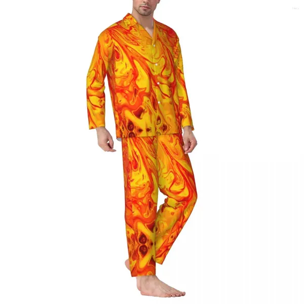 Inicio Ropa Ropa de dormir de fuego de mármol Conjuntos de pijamas de gran tamaño estéticos con estampado abstracto de primavera para hombre Traje de patrón de dormitorio de moda de manga larga