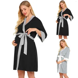 Thuiskleding zwangerschapsjurk postpartum huiskleding jurk verpleegkunde voeding pyjama's voor dames gewaden lange flare mouw vast verband vestig