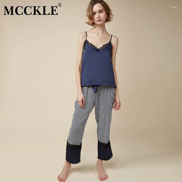 Vêtements à domicile McCKle 2024 Femmes en dentelle V Cou Neck Sexy Pyjama Sets Automne Vest and Long Pantal