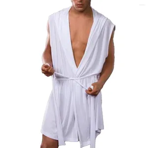 Home Kleding Men gewaden ademend badjassen nachthemd ijzige zijdeachtige mouwloze pyjama -mode huiskleding sexy slaapkleding casual kleding