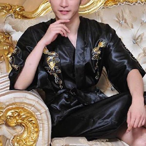 Home Clothing Men Satin Dragon chinois Bathrobe brodé de vêtements de nuit en soie kimono pyjamas de robe de robe lâche décontractée