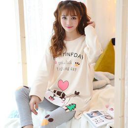 Thuiskleding Midden-lengte Top Panty Broek Pyjama Sets Herfst Jong meisje Lange mouw katoenen pyjama's voor vrouwen schattige nachtshirt slaapkleding