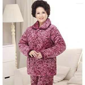 Pyjama en velours corail pour femmes d'âge moyen, ensemble de pyjama épais et chaud pour salon de sommeil, en flanelle, vêtements de maison, pour la maison, hiver 2023