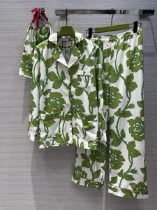 Accueil Vêtements Huile peinture Art Print Pyjama Style Suit Romantic Spring French Elegance Shirt Shirt avec pantalon droit large!Occasionnel
