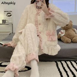 Home Kleding Pyjamasets Dikker Winter Heerlijk Warm houden Strik V-hals Comfortabel Minimalistisch Tender Homewear Japanse stijl Chic