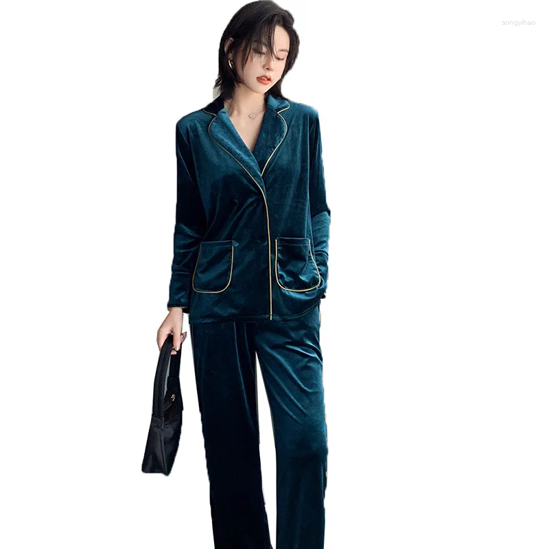 Home Clothing Pajama Suit Women 2023 Spring Autumn Gold Velvet Pijamas Pants Sleepwear Mujer Pyjamas Ladies Woman Clothes