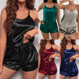 Pajama de ropa en el hogar para mujeres Summer Solid Sleepwear Sleuty Pajamas Set Shorts de camada de tanque Cute