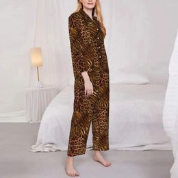 Pyjama imprimé peau de léopard, vêtements de nuit, tendance, rayé, tacheté, ensemble 2 pièces décontracté, ample, à la mode, costume surdimensionné, pour la maison