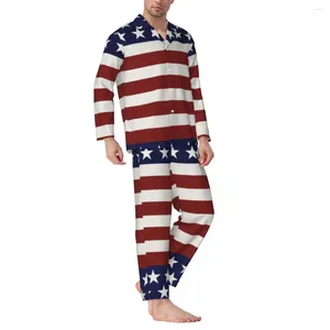Accueil Vêtements Pyjamas Homme Drapeau Américain USA Vêtements de Nuit Quotidiens Patriotique 4 Juillet America Pride Ensembles de Pyjama Rétro Deux Pièces Costume Oversize