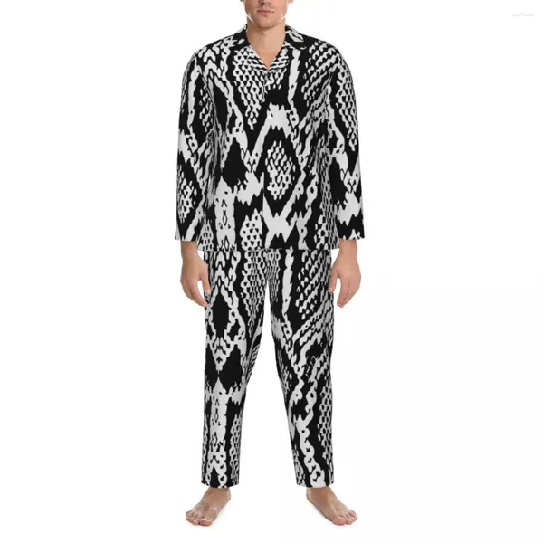 Accueil Vêtements Pyjamas Homme Noir Texture Peau De Serpent Chambre Vêtements De Nuit Toxique Grand Cobra Et Boa 2 Pièces Ensembles De Pyjama Costume Surdimensionné Doux