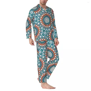 Accueil Vêtements Pyjamas Homme Funky Mandala Nuit Vêtements De Nuit Bohême Design 2 Pièces Ensembles De Pyjama Décontractés À Manches Longues Chaud Costume Oversize