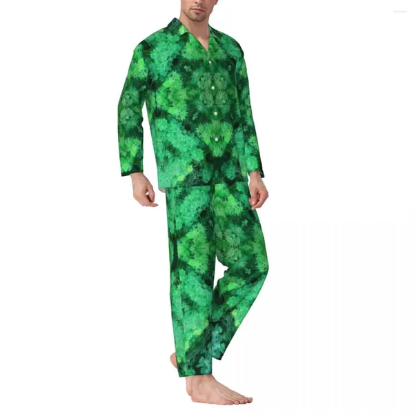 Accueil Vêtements Pyjamas Man Sea Moss Night Sleepwear Résumé Imprimer 2 pièces Pajama esthétique Ensemble à manches longues Beau costume surdimensionné