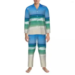 Inicio Ropa Pijamas Hombres Playa Pography Ropa de dormir para dormir Cielos azules con olas Conjuntos de pijamas casuales de 2 piezas Traje de gran tamaño de manga larga