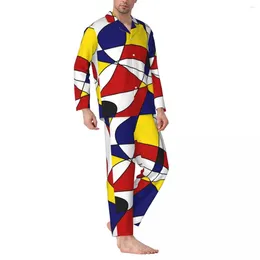 Accueil Vêtements Pyjamas Hommes De Stijl Chambre Vêtements De Nuit Mondrian Et Gauss Deux Pièces Ensemble De Pyjama Ample À Manches Longues Costume Oversize Tendance