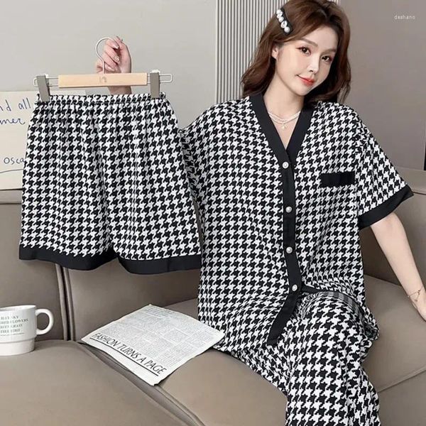 Vêtements à la maison Pyjama Pyjama trois pièces printemps et d'été en vrac mignon mignon vêtements de maison décontractés confortable mille oiseaux pyjama noir