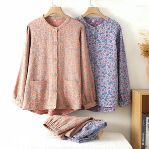 Vêtements maison Pyjamas Femme Coton Coton Imprimé à manches longues Vêtements de nuit Spring Automne Automne Pyjamas de confort en vrac pour femmes