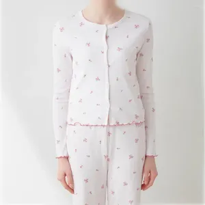 Vêtements à la maison pyjamas femmes chambre porte dames fleur de cerise imprimement rond cou à manches longues en dentelle coton (avec étiquettes)