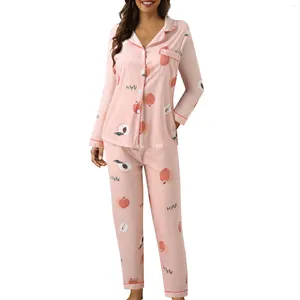 Accueil Vêtements Peach Print Femmes Pyjama Ensemble de pyjamas à manches longues décontractées