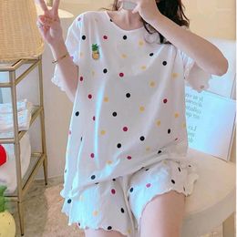 Thuiskleding Panas Sleepkleding Vrouwen Pyjama Sets Dot Koreaanse Piiama 2 stuks Nachtkleding Korte mouw Pyjama's Zomerpak 2024