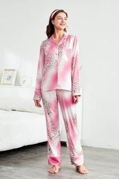 Pyjama imprimé léopard rose, vêtements de maison, luxueux, Sexy, tache de soie, avec bandeau, vente en gros, été 2024