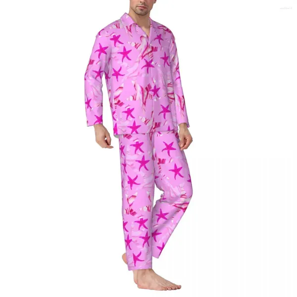 Accueil Vêtements Ensembles de pyjama étoile de mer rose automne vague-silhouette confortable chambre vêtements de nuit homme deux pièces décontracté ample surdimensionné vêtements de nuit