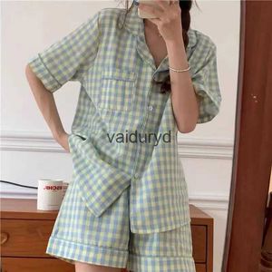 Thuis Kleding Plaid Vrouwen Nachtkleding Pyjama Shorts Sets Japan Stijl Pijama Loungewear Pocket Zomer Tweedelige Set Nachtkledij Thuis pak 2023vaiduryd