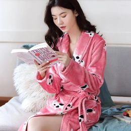 Thuiskleding Gedrukt Kimono Robe jurk winter warme slaapkleding koraal fleece nachthemd badjobes met lange mouwen rapel nachtdress dressing