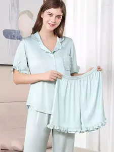 Vêtements à la maison Pure Silk Summer en trois pièces Pyjamas Set Satin Homewear Underwear Casual Breathable Mulberry Mulberry Short Pyjama