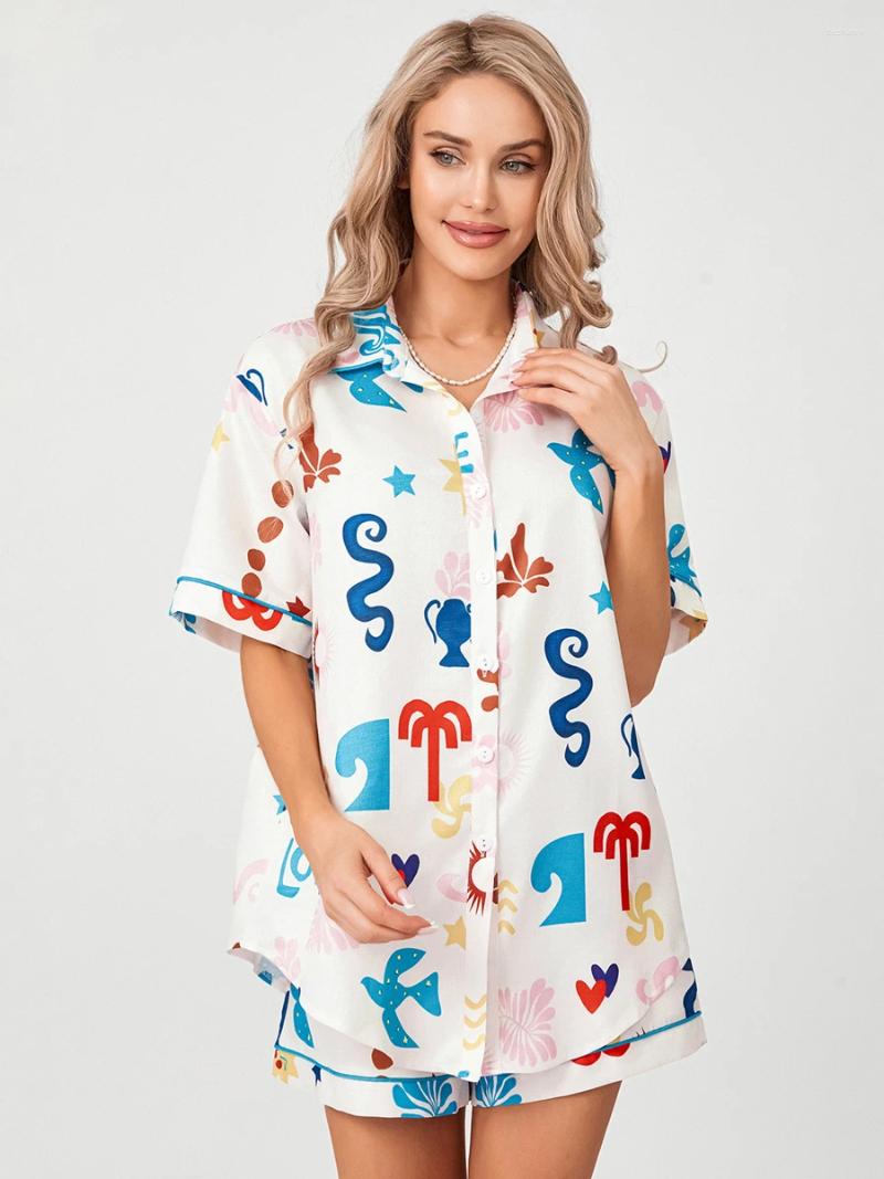 Ensemble pyjama en Satin de soie pour femmes, vêtements de maison, deux pièces, chemise et Short boutonnés à manches courtes, vêtements de nuit